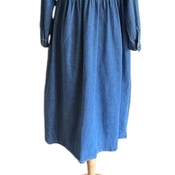 VINTAGE STUDIO 80s Denim MIDI Chore Dress Western Casual Prairie Pockets Size 8 - Picture 9 of 15